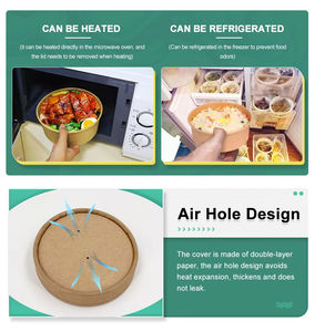 Fabricant de bol en papier personnalisé bol à salade en papier jetable rond carré chauffant bol en papier kraft jetable carré avec couvercle en PET - Product Image 6