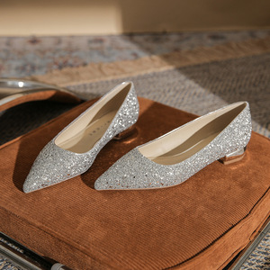 Zapatos Planos Franceses con Punta en Pico y Diseño de Perlas para Mujer, Patrón Geométrico, Parte Superior de Cuero Genuino Impermeable, Ligeros - Product Image 3