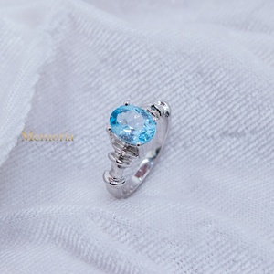 Bague de mariage en argent sterling 925 massif, vintage, avec topaze bleue véritable, prix d'usine, vente en gros de bijoux - Product Image 3