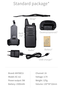 Anysecu Ac-u2 cộng với mini cầm tay đài phát thanh UHF 400-470 MHz 5 Wát với 16 kênh 1500mAh tùy chọn desckcharger/clip hai cách phát thanh - Product Image 6