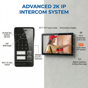 Système d'interphone vidéo IP Hiwink 2K avec lecteur de paume et identification faciale, déverrouillage biométrique 5-en-1, sonnette Wi-Fi Tuya avec moniteur intérieur - Product Image 1