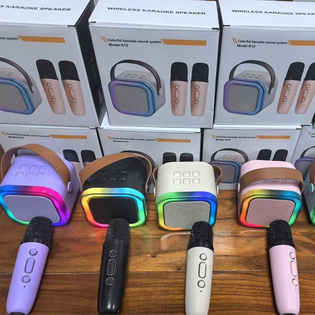K12 for Speaker Mini Portable Karaoke Microphone Wireless All-in-One RGB LED Lighting 2 Microphones Home KTV