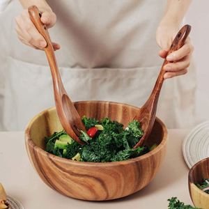 100% All-Natural Eco-Friendly <b>Extra</b> <b>Large</b> Acacia Wood Salad Bowl Set with Spoon Polished 3-Piece - Product Image 2