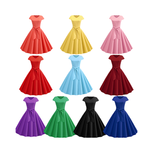 فستان نسائي بتصميم كلاسيكي <span class=keywords><strong>50s</strong></span> مع رقبة حرف V وأكمام قصيرة بلون سادة غير رسمي مقاس كبير لحفلة موسيقية - Product Image 4