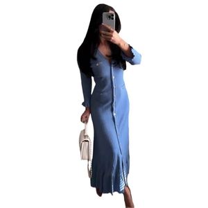 Autumn and Winter New Solid Color Round <strong>Neck</strong> Slim Long-Sleeved <strong>Jersey</strong> Package Hip <strong>Dresses</strong> for Women - Product Image 5