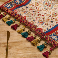 Nappe ethnique Aodu, chemin de table floral Paisley, franges à pompons, style bohème rustique, décoration de table à manger, vente en gros usine