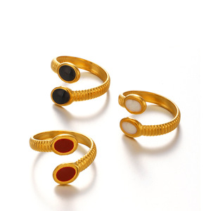 Anello Aperto Moderno in Acciaio Inossidabile Placcato Oro con Smalto Multicolore a Goccia, Gioiello da Dito Cristiano - Product Image 4