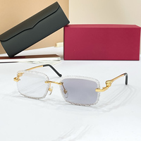 Lunettes de soleil de luxe vintage sans monture, carrées, avec verres dégradés UV400, de créateur, pour club et vacances, élégantes, à découpe diamant