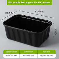 Boîte alimentaire rectangulaire noire en PP, jetable, pour plats à emporter, avec couvercle ventilé, compatible micro-ondes