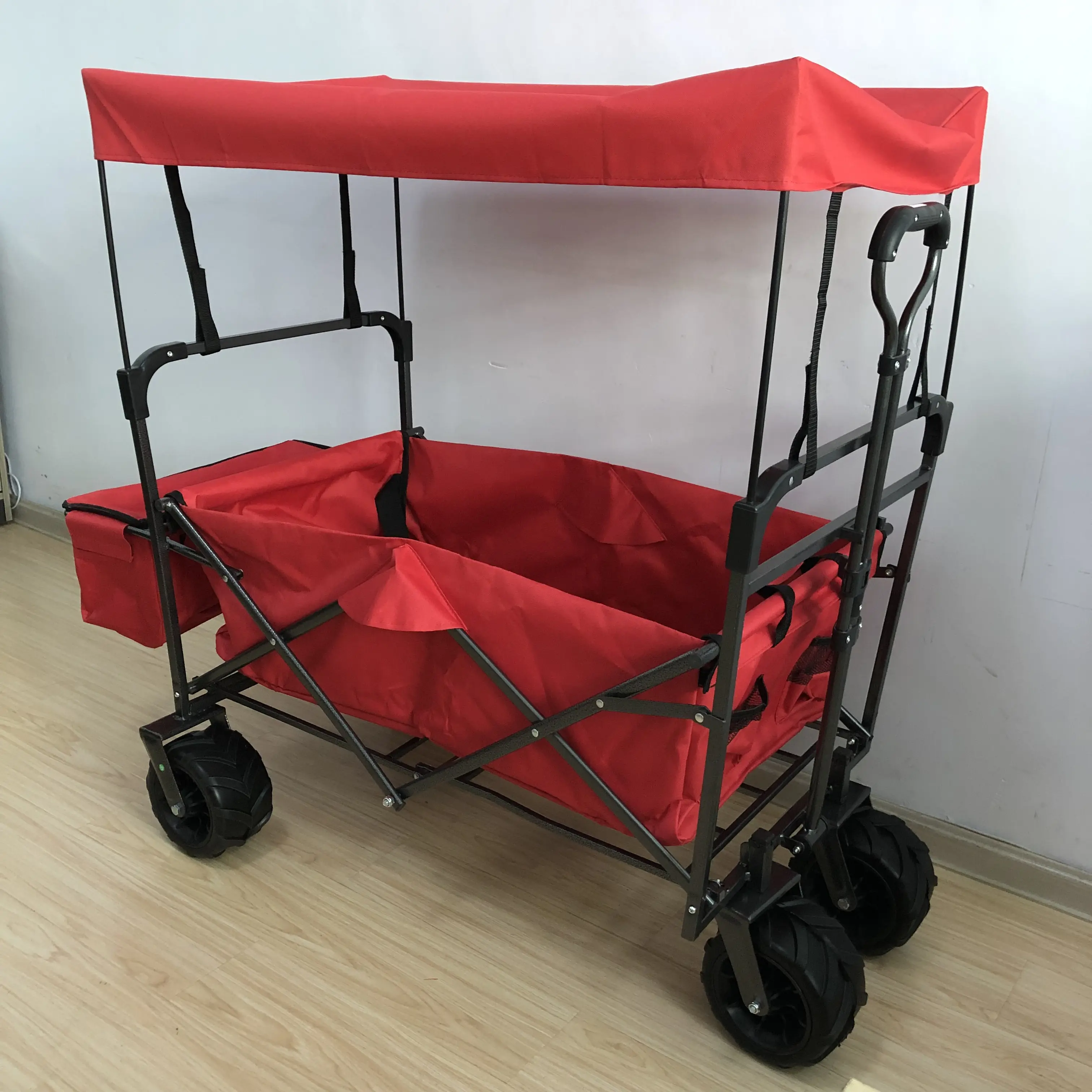 Carro utilitario para niños, carrito de playa portátil, carrito de camping plegable con techo ajustable