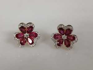 Pendientes de Oro de 18 Quilates con Rubíes y Diamantes Florales, Pendientes Finos Más Vendidos - Product Image 4