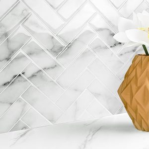 Azulejos Autoadhesivos de <span class=keywords><strong>Vinilo</strong></span> Blanco Moderno, Diseño Geométrico en Espiga, 305x305mm, Impermeables, para <span class=keywords><strong>Ducha</strong></span>, Cocina - Product Image 4