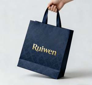 Sac fourre-tout personnalisé de luxe fait main avec poignée en ruban, en carton blanc ivoire, emballage imprimé sur mesure pour exposition alimentaire en supermarché - Product Image 2