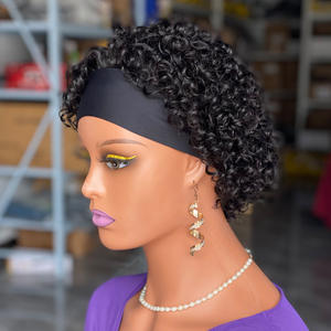 Headwrap <strong>Afro</strong> Fiber Glueless Wholesale Attached 1B Black Spring Curly Synthetic Hair Headband <strong>Wigs</strong> for Black Women - Product Image 4