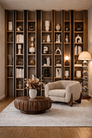 Vermonhouzz Meuble de salon moderne en bois grainé, grande capacité, étagères ouvertes, vitrine et bibliothèque de rangement sur mesure