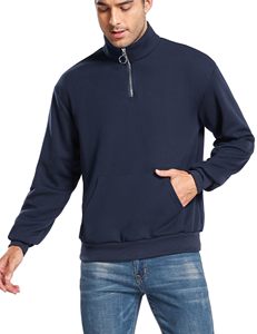 Casual Pullover <b>Tops</b> Quater <b>Zip</b> Sweatshirt logo Embroidery French Terry Pullover Cotton-Blend - Product Image 3
