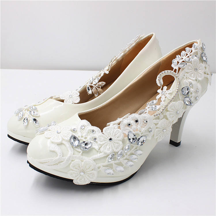 Bai femmes 8cm et 5cm talon haut blanc perle fête de mariage Ly