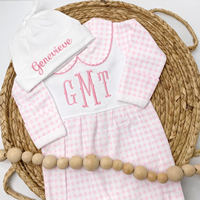 Ensemble de Pâques pour bébé garçon : Barboteuse à manches longues à col Peter Pan et motif bulles à carreaux bleus, avec chapeau assorti, et Robe pour bébé fille assortie 2027