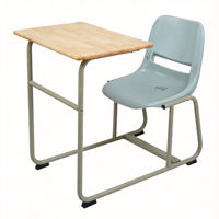 Ensemble bureau et chaise d'étudiant robuste et moderne avec tiroir profond, crochet porte-livres, structure métallique et plateau inclinable en MDF pour salle de classe secondaire