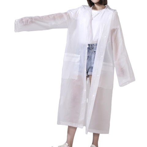 Adult Reusable EVA Raincoat Long Vinyl Rain for Poncho with Hood Waterproof Plastic Trench Coats for Women and Men