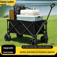 Chariot de camping pliable à quatre roues en acier inoxydable, chariot à main de type poussé OEM pour le shopping et l'extérieur, design compact