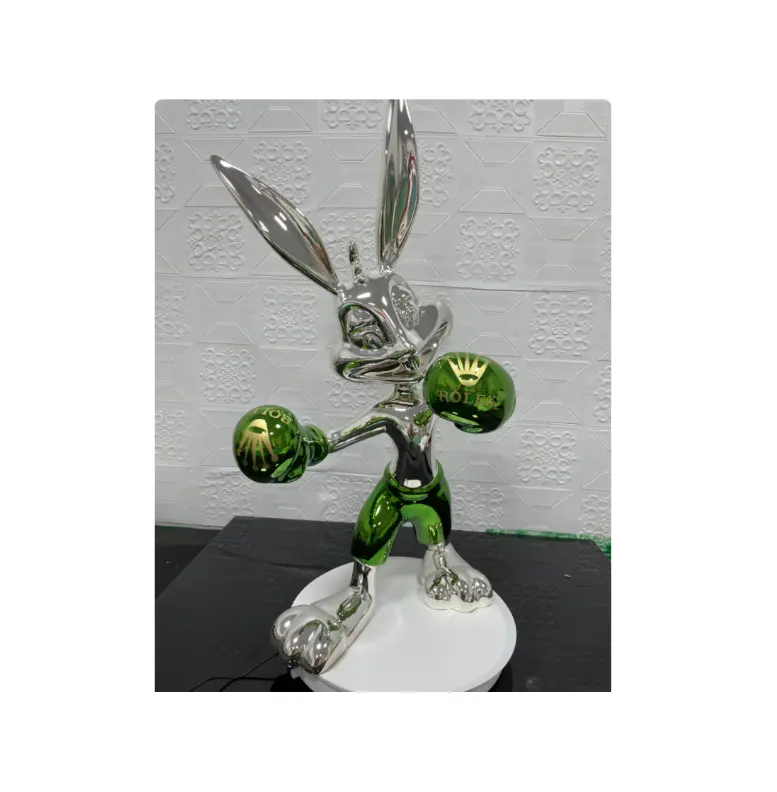 Scultura decorativa in resina creativa coniglietta coniglio boxe coniglio cromato in fibra di vetro Rabitt statua in resina sculture