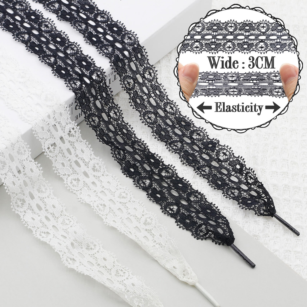 WEGOODZF Custom High Quality Ballet Style Flat Lace Shoelaces 3 CM Wide Available in White Black for Women's Sneakers Shoes