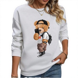 Nueva Camiseta de Marca de Moda, Estilo Vintage, Cuello Redondo, Manga Larga, Estampado de Oso, Apliques Frontales, Impresión por Transferencia, Transpirable, Corte Holgado, para Mujer - Product Image 2