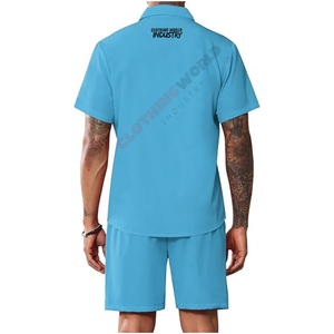Casual wear customized logo <b>design</b> outfit summer set Customized <b>design</b> sky blue color shirt and short set - Product Image 3