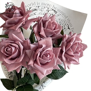 उच्च गुणवत्ता वाले कृत्रिम एकल वास्तविक स्पर्श लेटेक्स गुलाब हस्तनिर्मित सफेद बैंगनी गुलाब - Product Image 5