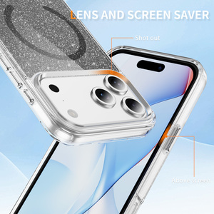 Từ trường hợp điện thoại Đối với <span class=keywords><strong>iPhone</strong></span> long lanh sáng bóng Cover quay lại TPU Acrylic chống sốc Sparkle Bling trường hợp đối với <span class=keywords><strong>iPhone</strong></span> 17 Pro Max - Product Image 5