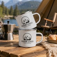 Cadeaux promotionnels personnalisés de 12 oz Tasse en métal émaillée de 12 oz Tasse de voyage de camping Tasse à café émaillée à sublimation avec bord argenté