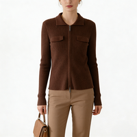 Pull-over en cachemire tricoté OEM de créateur, coupe ajustée, motif à rayures, col roulé, fermeture éclair intégrale, pour toutes les saisons