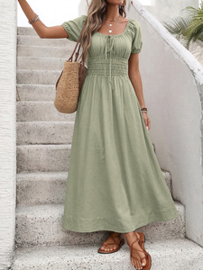Abiti Casual Estivi Eleganti da <span class=keywords><strong>Donna</strong></span> a Scollo a V con Maniche a Sbuffo e Schiena Scoperta, Vestito Lungo con Volant per Compleanno - Vendita all'Ingrosso - Product Image 1
