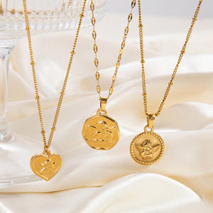 Collar con Colgante de Ángel, Chapado en Oro de 18K, Acero Inoxidable, Diseño de Corazón Redondo con Alas, Joyería de Regalo, Cadena de Moda - Product Image 2