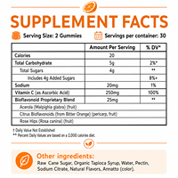 Gummies à la vitamine C OLLI 250 mg avec acérola et bioflavonoïdes d'agrumes, soutien immunitaire, complément alimentaire, étiquette privée OEM