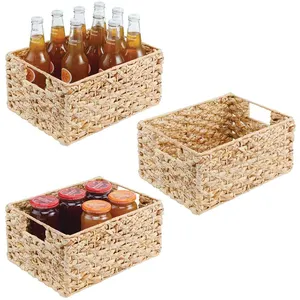 Water Hyacinth Baskets With Handles Handmade Water Hyacinth Rattan Bin Seagrass Woven Storage Basket With Handle For Kticken