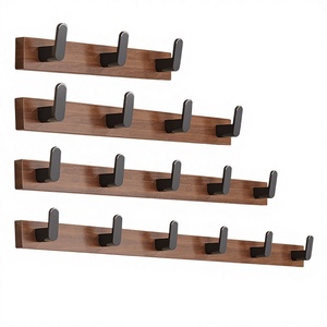 Perchero de pared de madera con 6 ganchos, diseño minimalista para almacenamiento de ropa, uso en entrada o dormitorio, gancho para abrigos de madera maciza - Product Image 3