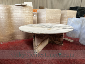 Table à manger ronde en marbre blanc Calacatta Viola naturel avec base en marbre massif pour maison et hôtel de luxe - Product Image 2
