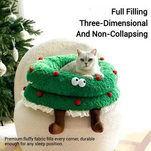 Hot Selling Weihnachts kranz Haustier Bett Selbst erhitzen des Plüsch nest für Katzen Kleine Hunde Warme gemütliche Winter bettwäsche Großhandel - Product Image 4