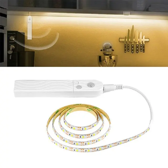 5V 1 Meter 60 LED Strip Light Cabinet Lamp with AAA Battery Powered Operated USB Charging Port Design PIR Motion Sensor Light
