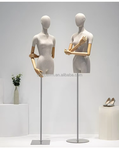 Hauteur réglable <span class=keywords><strong>Mannequin</strong></span> femme 3/4 corps tissu enveloppé femmes torse bambou toile de jute demi corps mannequins support pour vêtements affichage - Product Image 2