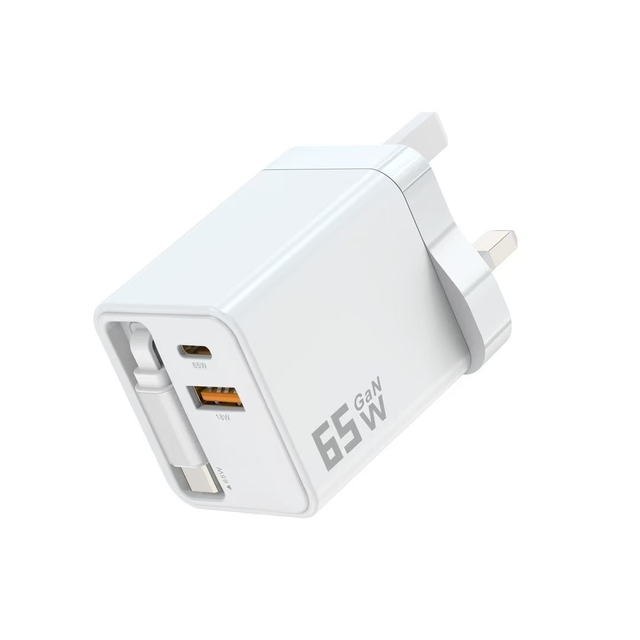 65W USB C Dual Port Travel Charger Fast Charging Adapter with Retractable Type C Cable OTP & OVP Protection for Phone & Laptop