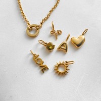 Bracelet à breloques eManco Rolo Chain en acier inoxydable avec cristaux jaunes, signe du zodiaque, cœur, soleil, lettre A, breloques LOVE