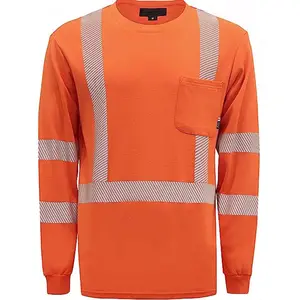 FR kaus visibilitas tinggi/Hi Vis kaus tahan api/tahan api dengan pita reflektif 7oz Oranye kaus keselamatan pria