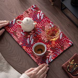 Alfombrilla térmica con estampado floral festivo, tela con bordado sashiko, alfombrilla para té de doble capa, estilo chino, uso doméstico, seco - Product Image 4