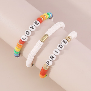 Brazaletes de moda Juego de 3 piezas Nombre personalizable Pulsera de arco iris de amor de cerámica suave - Product Image 2