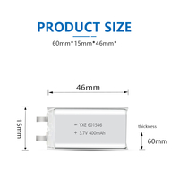 Alta seguridad 3,7 V/400mAh Micro bolsa celda de batería de polímero de litio fabricada 601546 bolsas recargables baterías de iones de litio