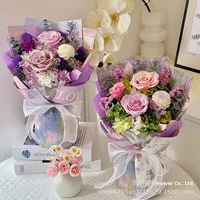 Buket Mawar Awet Buatan Tangan Kotak Hadiah Mewah Hari Valentine Bunga Abadi Alami Kering Tahan Lama 3-5 Tahun Dapat Dipasang di Dinding