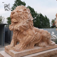Garden Decoration Hand-carved Beige Large Animal Natural Stone Sculpture Granite Marble Lion Statues for Sale